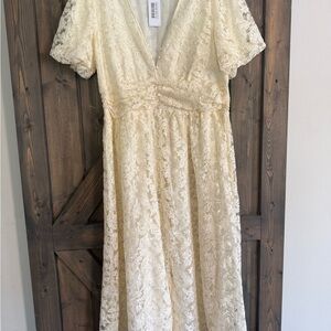Baltic Born Cream Floral Lace V-Neck Dress